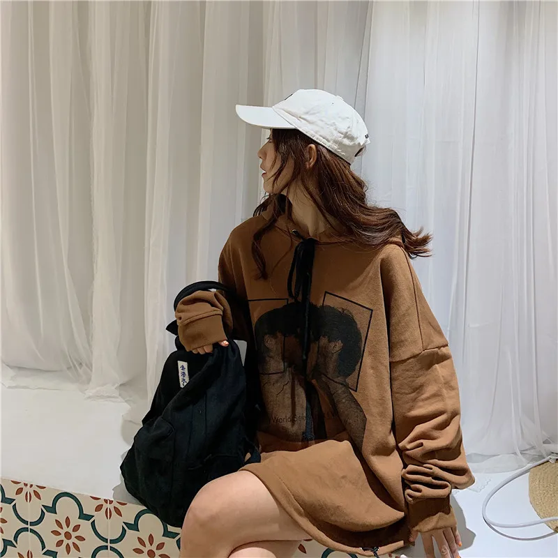 Woherb легкие Свободные Кофты для женщин Harajuku Толстовка Уличная Для девочек графический принт негабаритный топ с капюшоном корейский Modis Moletom