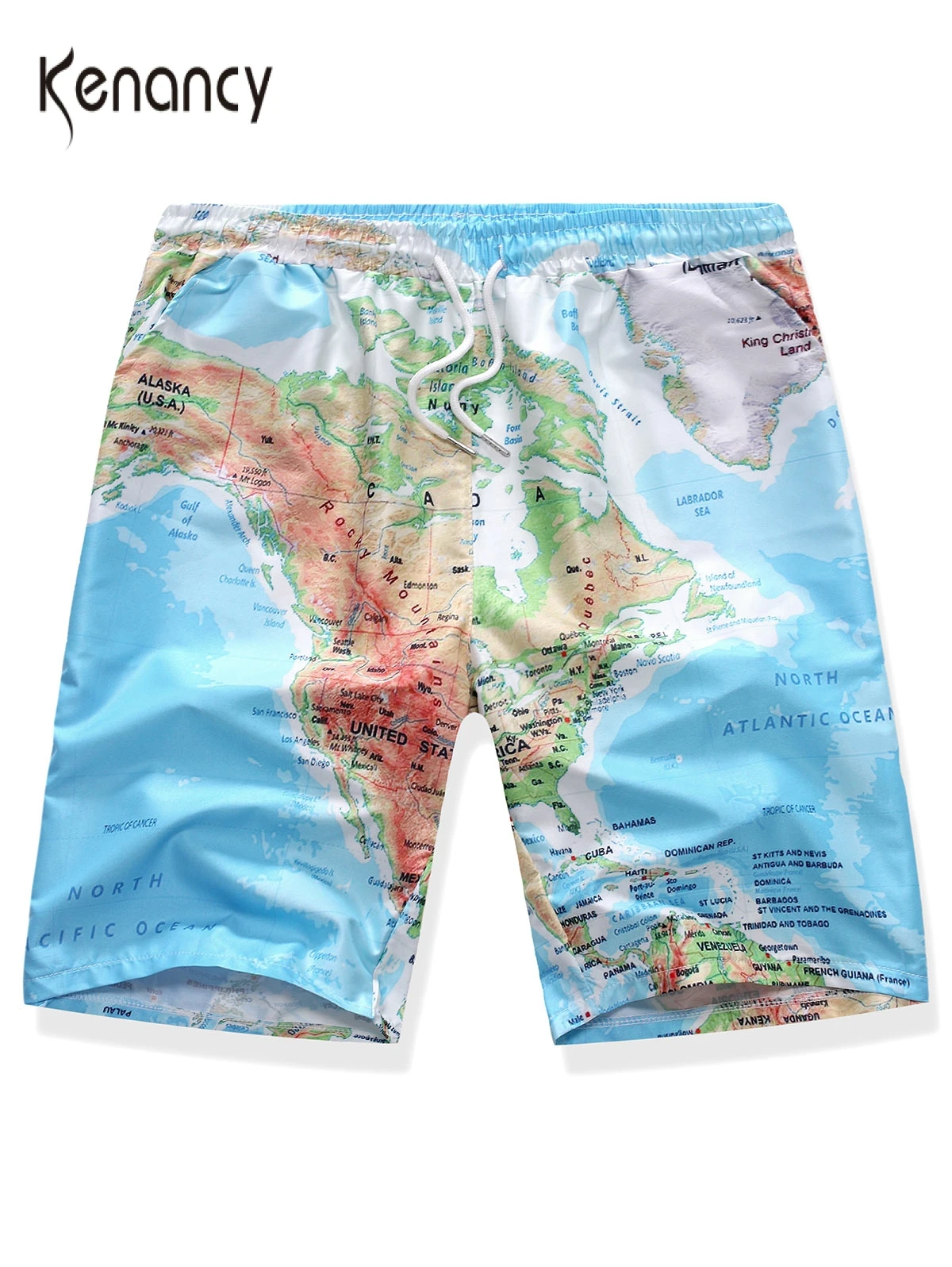 

Hemiks Men World Map Print Drawstring Board Shorts Summer Casual Mid Waist Men'S Shorts Knee-Length Male Bottoms Beachwear