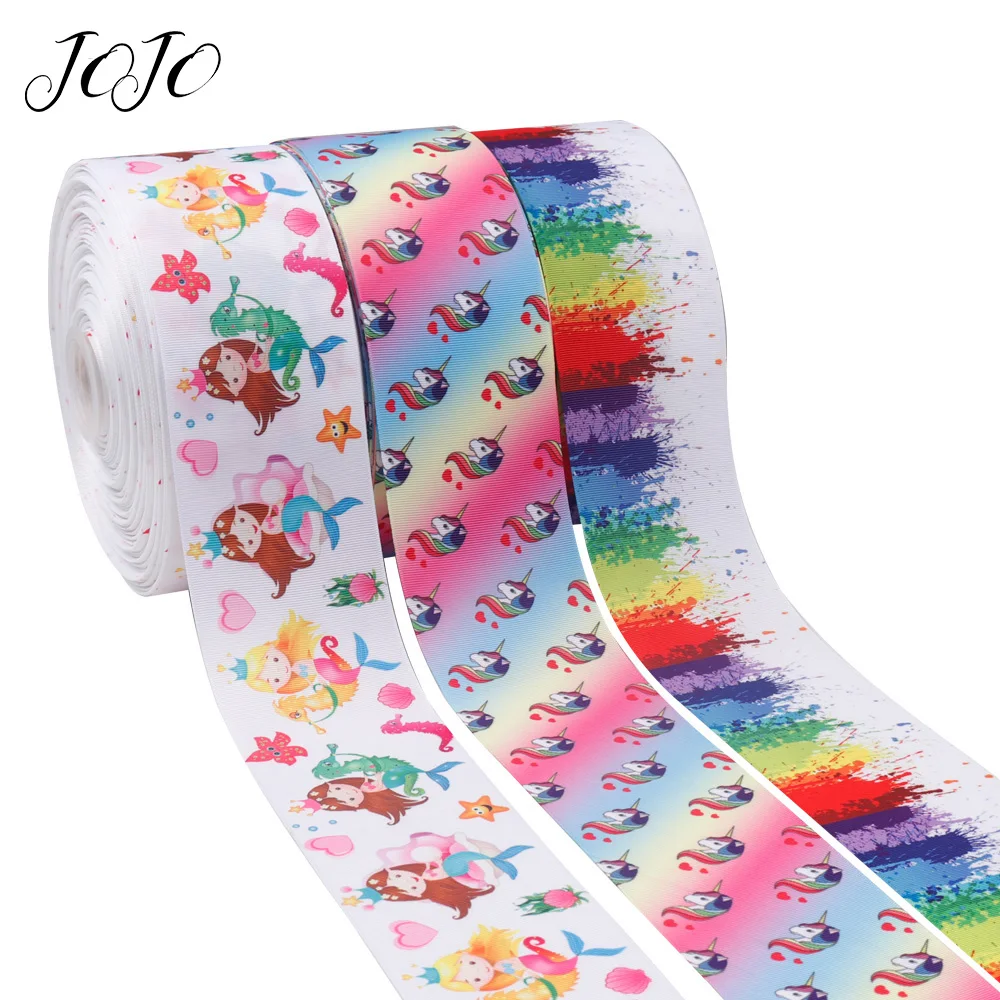 JOJO Луки 75 мм 2y Grosgrain лента печатная морская лошадь Русалка граффити Единорог DIY