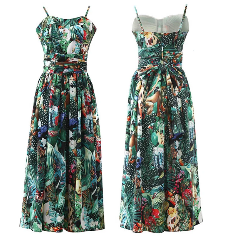 MoaaYina модное дизайнерское платье Весна Лето Женское платье Спагетти ремень Ruched тропический лес цветочный принт платья для отпуска