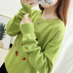 Женский Пуловер Осень новинка 2019 корейские свободные школьные рубашки с круглым вырезом свитер с клубничным узором женский свитер