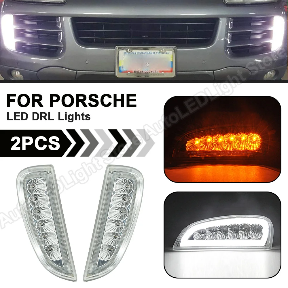 2Pcs 3-In-1 Clear LED Daytime Running Light+LED Turn Signal light+LED Position Lights For Porsche 957 Gen Cayenne 2006-2010