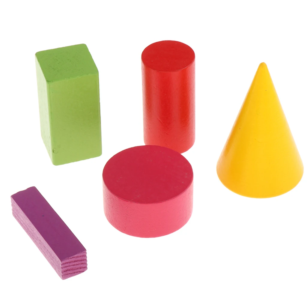 Colorful Wooden Geometric Solid Blocks (Set Of 16) For Kids Educational Toys