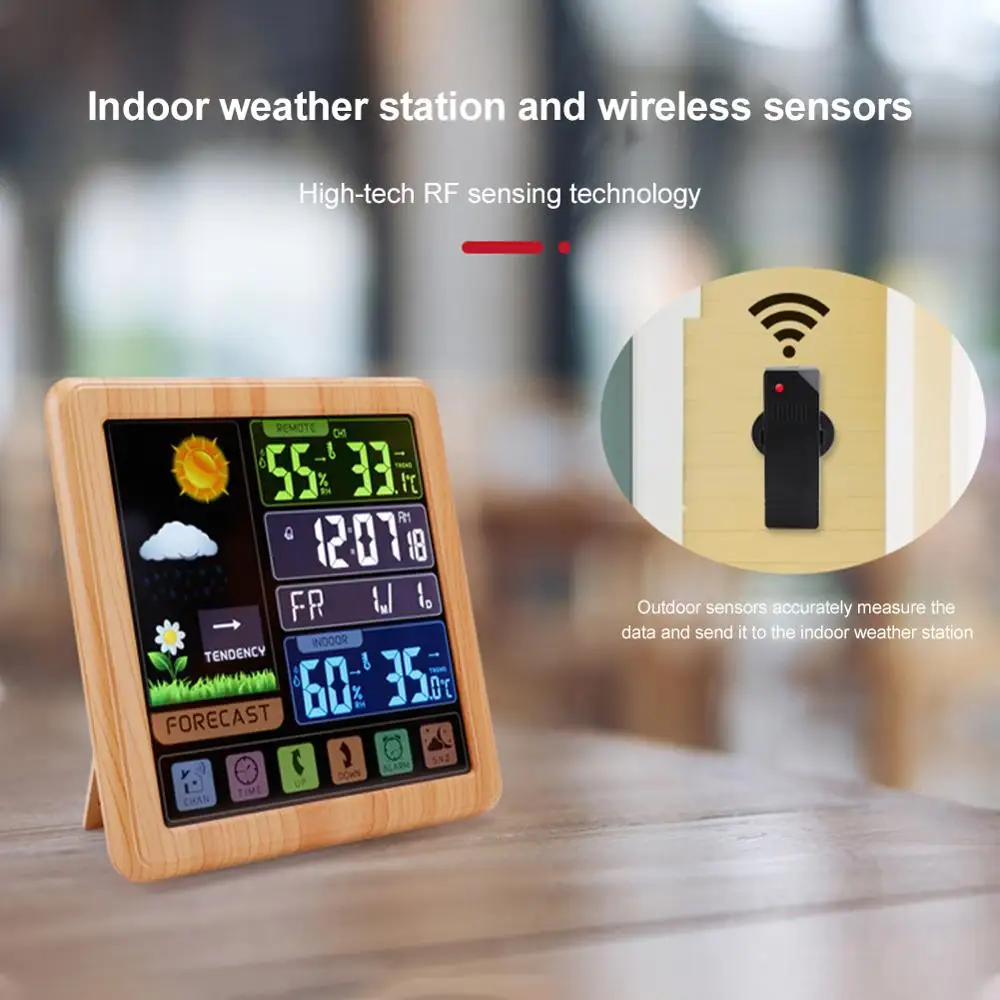 

Wireless Weather Clock Multi-functional Color Screen Clock Creative Home Touch Screen Thermometer and Hygrometer Alarm Clock