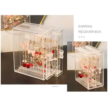 

2/4 Grid Panel Fashion Acrylic Earring Ear Clip Ear Nail Storage Box Dustproof Jewelry Storage Display Stand Rack Tray Organizer