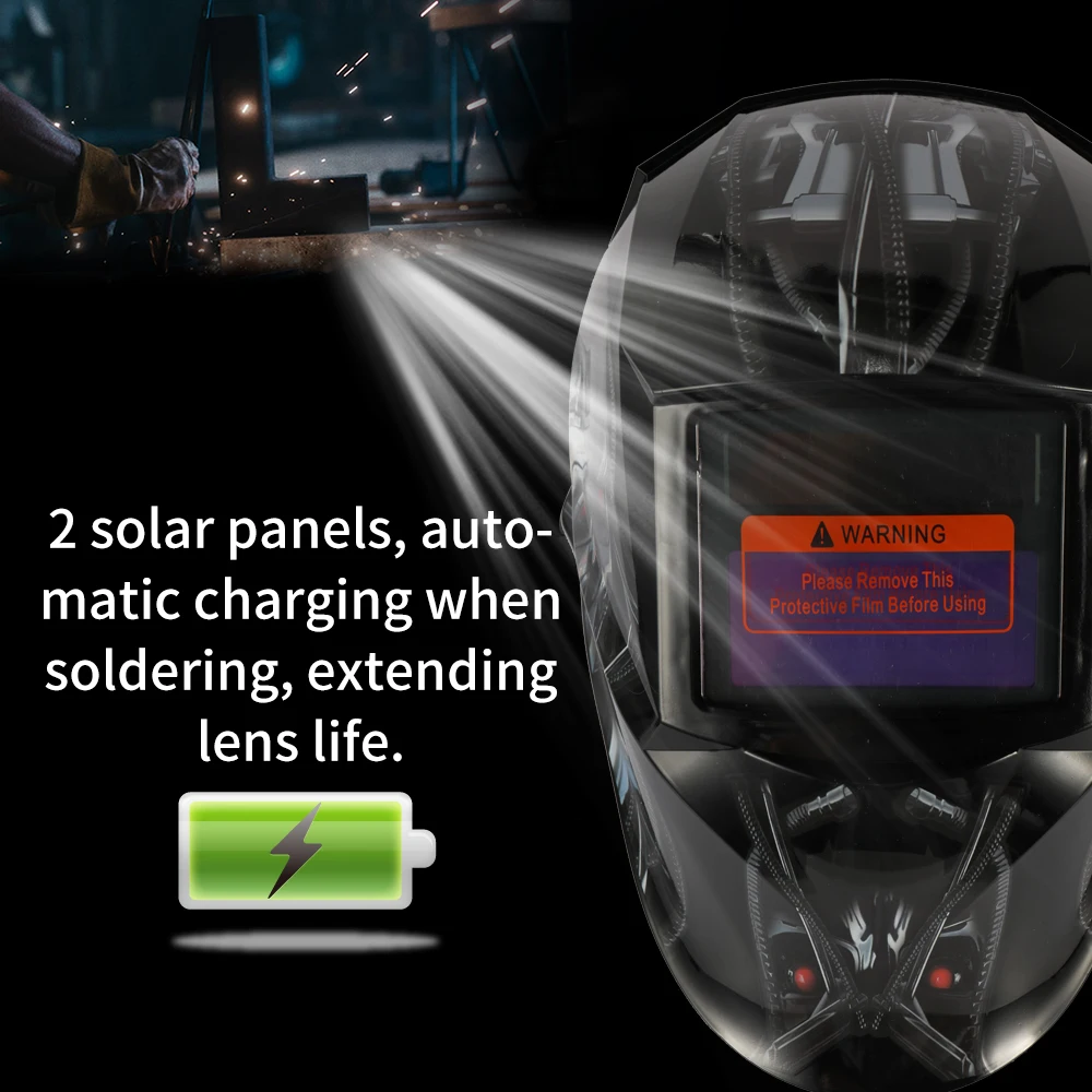 

Hot Black Skull Solar Energy Automatic Variable Light Welding Mask TIG Spot Welding Helmet with Adjustable Headband Knob
