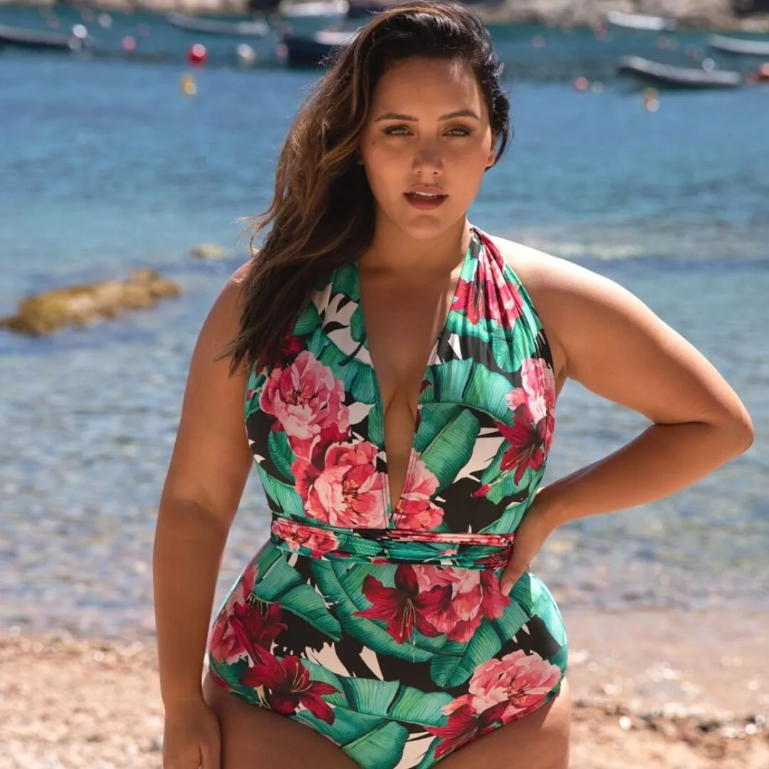 Plus Size 2019 One Piece Swimwear Women Sexy Swimsuit Big Push Up Bandage Halter BodySuit V Neck Female Maillot De Bain |