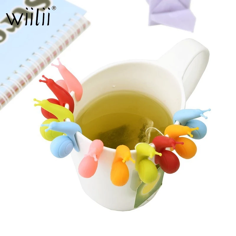 10 шт. в форме милой улитки, силиконовый держатель для чайных пакетиков, конфетные цвета, вешалки для чашек, подарочный набор, вечерние товары для дома