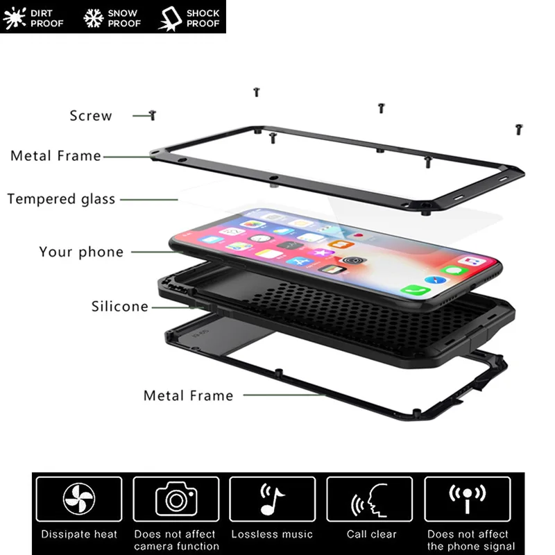 360-Degree Shockproof Metal Armor Phone Case with Aluminum Bumper Cover