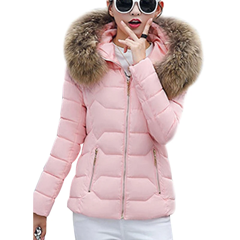 YMING Fashion Winter Down Jackets Women Puffer Warm Parks with Hooded Detachable Fur Collar Female Coat Cotton Outwear Clothes