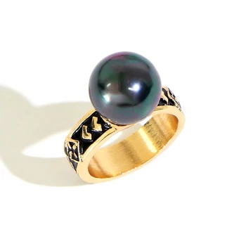 

Say Hello Ethnic Hawaii Polynesian Style Finger Rings Gold Plated Grey Imitation Pearl Ring Couple Gift Jewelry Size8 12 K6438