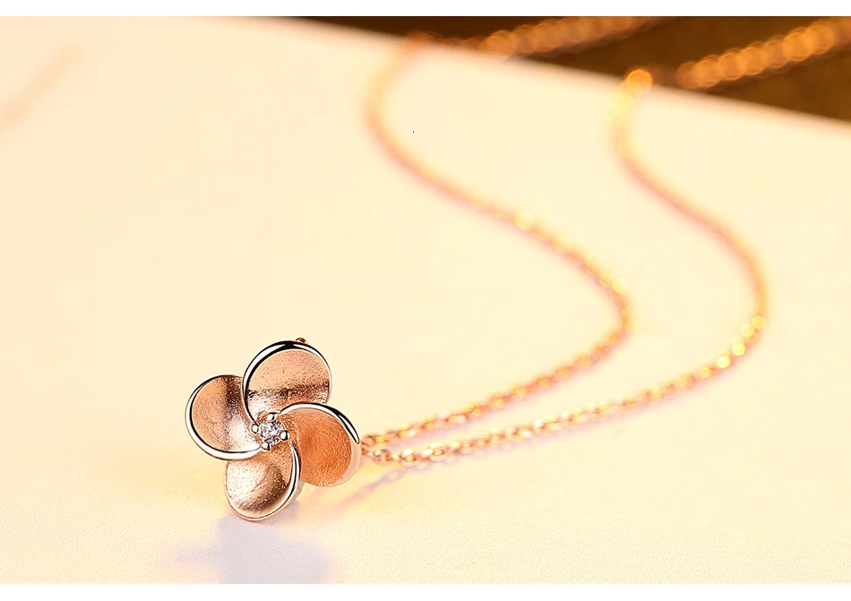 CZCITY розовое золото цвет 925 стерлингового серебра ожерелье для женщин stiple отделка цветок Форма ожерелье с подвеской De Moda