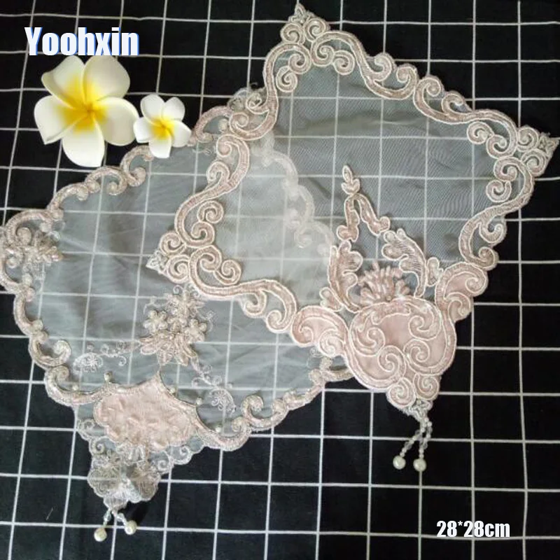 Modern Lace pink sequin Embroidery table place mat pad Cloth plate placemat cup mug tea dish coaster dining coffee doily kitchen
