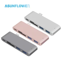 5 IN 1 USB Type C Multi USB C HUB For MacBook Air hab USB C To USB 3.0 PD Charge TF SD Card Slot USB Splitter Dock For Laptop