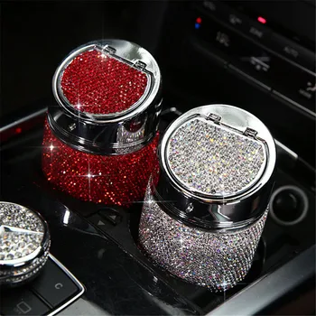 

Luxury Diamond Car Ashtray Pink White Gold Color Crystal Shiny Auto Ashtray Holder with Cover for Car Great Gift for Women Girls