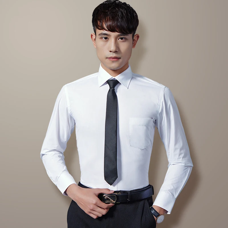 New Men s Long Sleeve Shirt Business Casual Cotton Printed Comfortable Slim Solid Striped Collar Dress 4