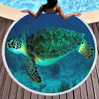 

Sea Turtle Round Beach Towel Compressed Microfiber Bath Towel With Tassels Quick-Dry Summer Sport Beach Towel For Adults Childs