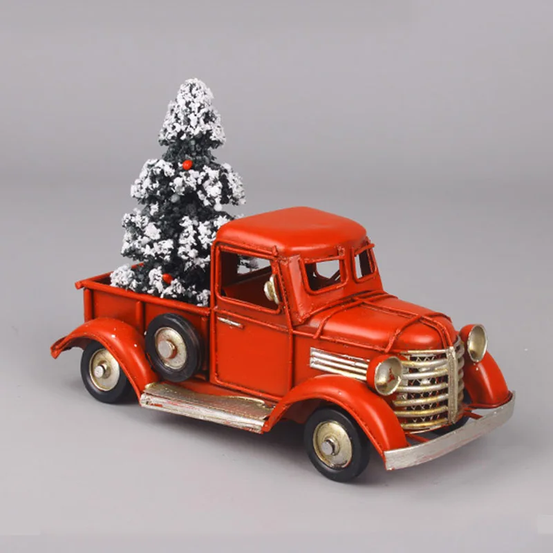 

New Year's Products for Kids Metal Vehicle Car Model Christmas 2020 Little Red Truck Table Top Decor
