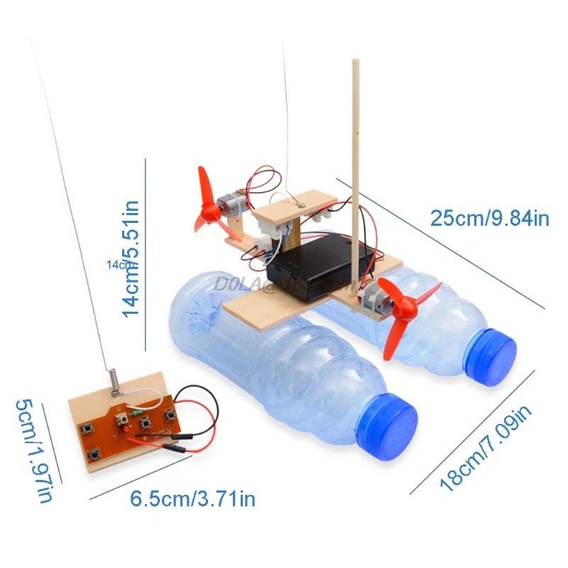 Wooden RC Boat Kids Toys Assembly Remote Control Boat Toys Educational Toy Scientific Experiment Model Kits 6