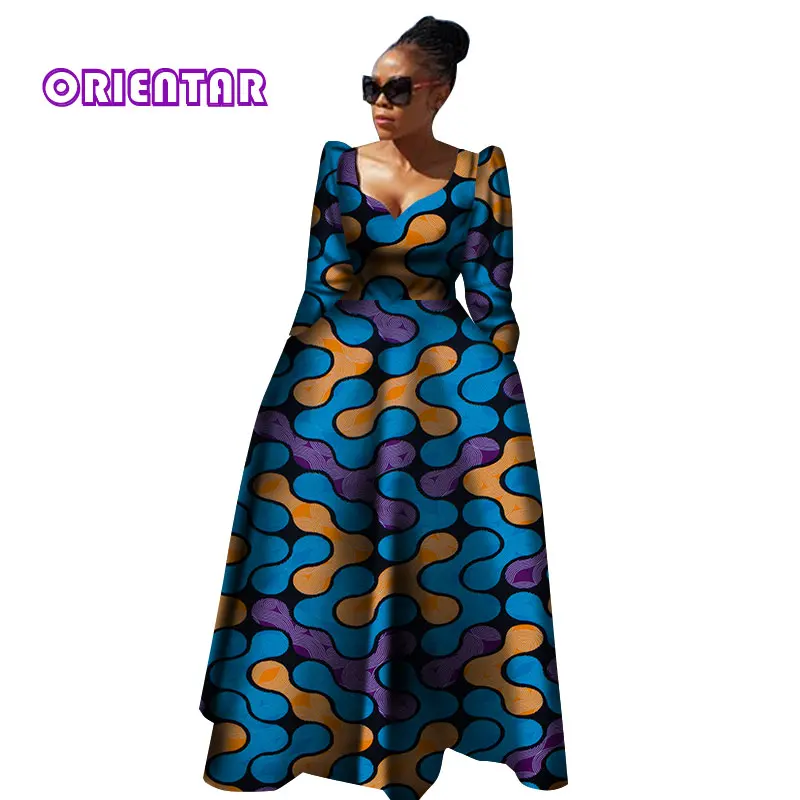 Женская африканская одежда Bazin Riche Robe Africaine, Африканское платье, Осеннее женское длинное платье больших размеров из чистого хлопка WY2849