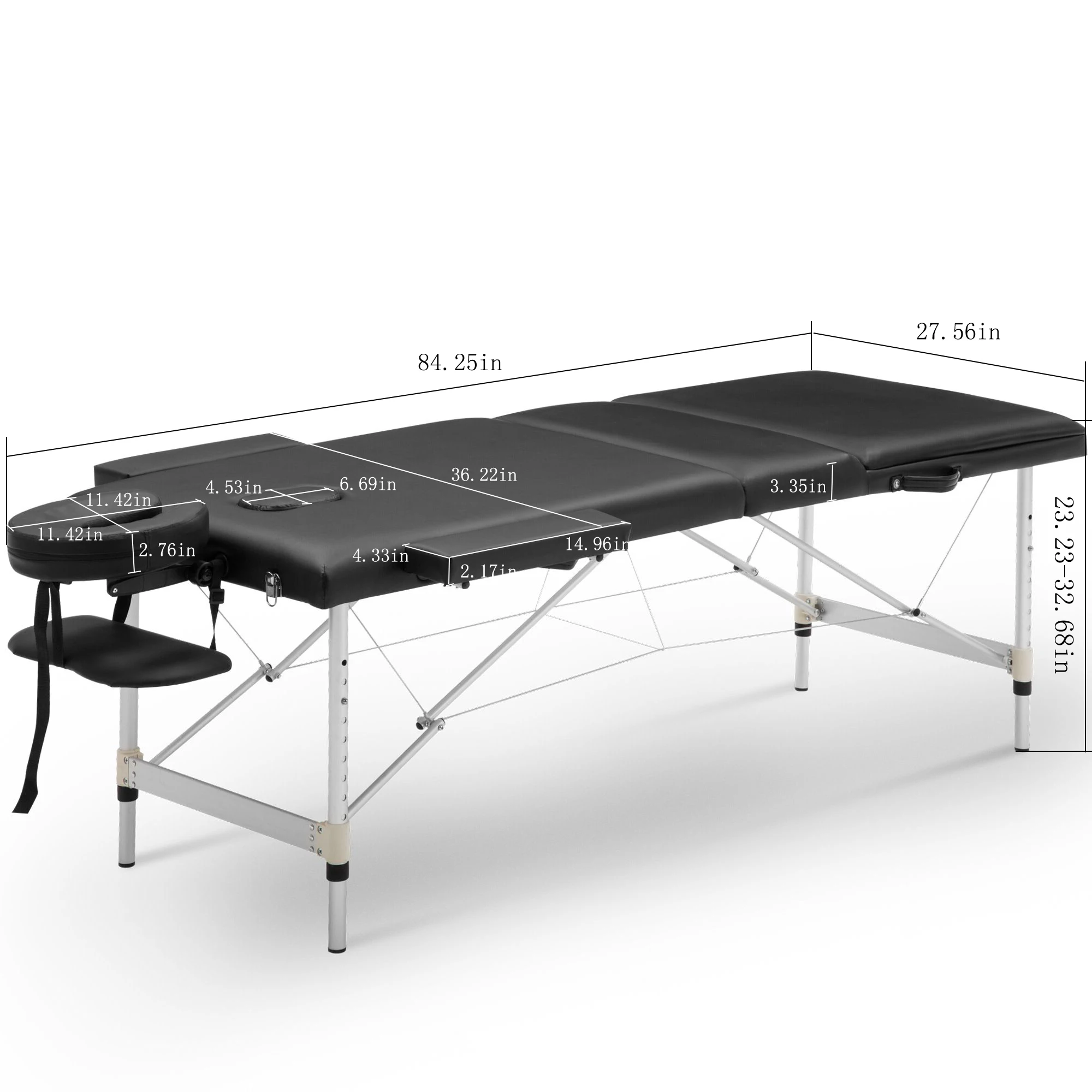 

Black 84" Portable Adjustable Massage Table with Carry Case Aluminum legs 3 with Sections salon bed