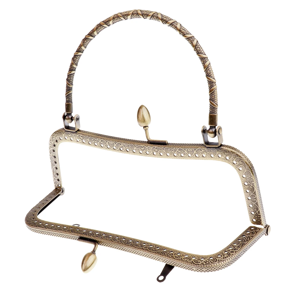 Retro Square Metal Embossed Purse Clutch Bag Handle DIY Craft Frame Kiss Clasp Lock 16.5cm