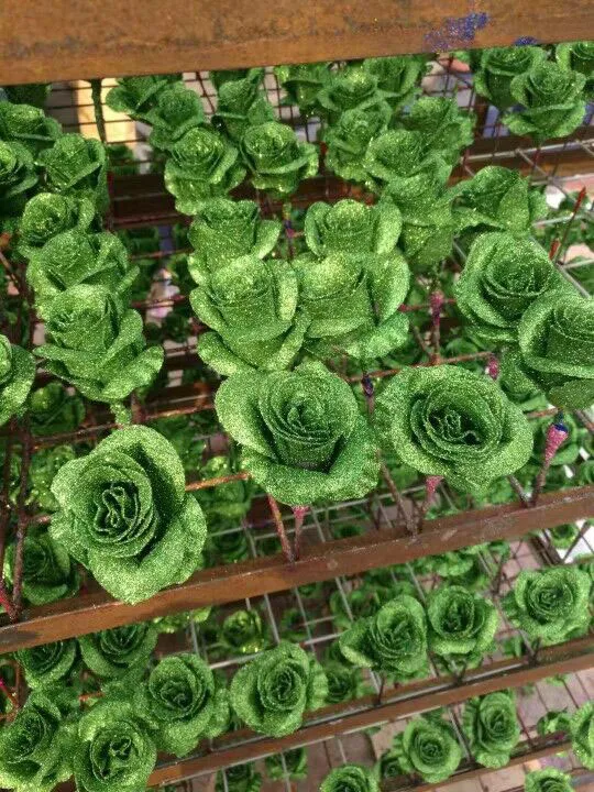 green YO CHO 30 шт. Хрустальная блестящая голова цветка розы из искусственного шелка синяя Роза голова цветка 1 коробка DIY домашний свадебный Декор подарок на день Святого Валентина - Цвет: green