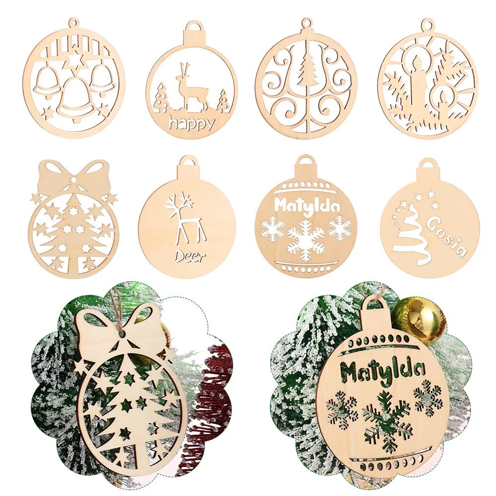 

New Fashion 3PCS Christmas Snowflake Santa Claus Wood Chip Hanging Ornaments Pendants Xmas Decor Wood DIY Crafts Christmas Tree