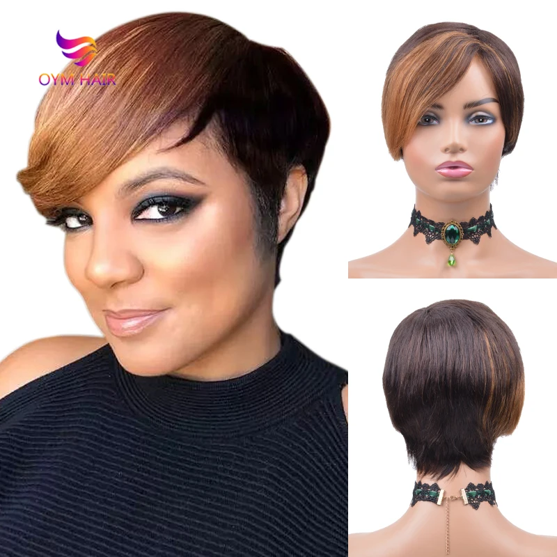 

Human Hair Wigs For Black Women Brazilian Short Straight Pixie Cut Wig Ombre Remy Short Human Hair Wig Full Wigs