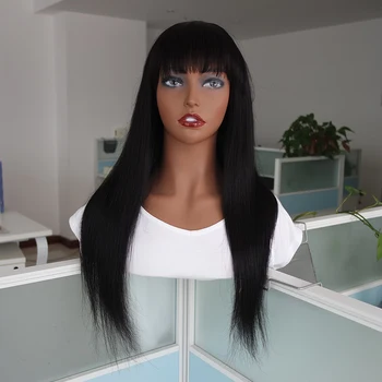 

SEXAY Fringe Wig Straight Human Hair Wigs For Women With Bangs Remy 150 Density