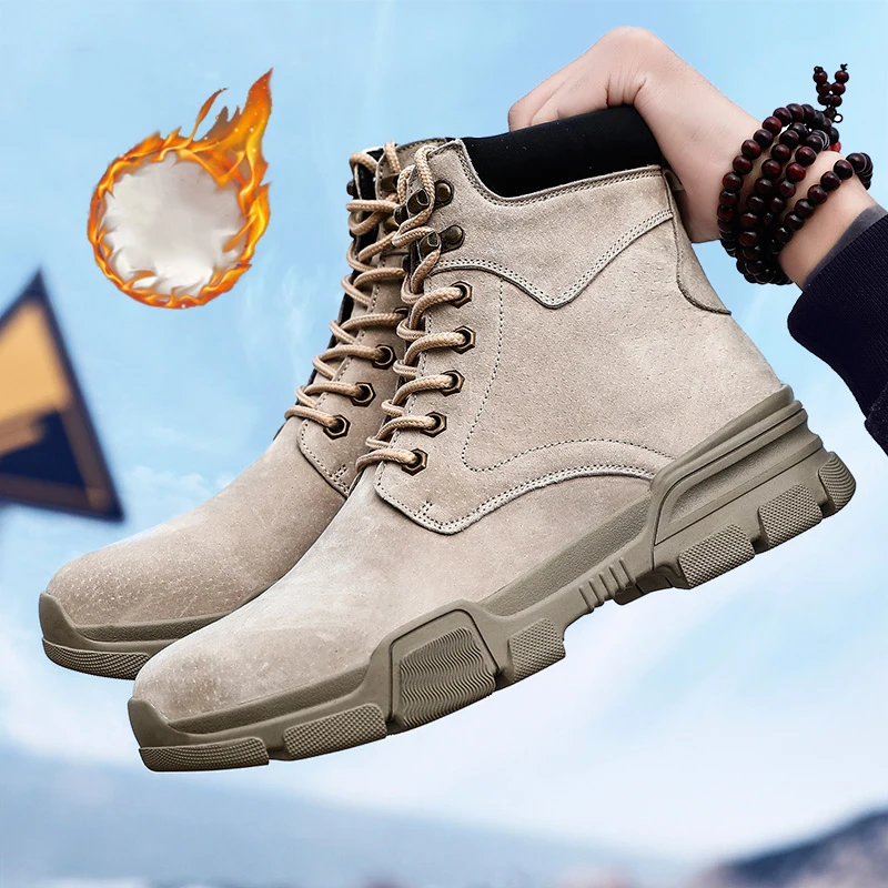 Khaki plus VKERGB/зимние мужские ботинки повседневная бархатная обувь для пары теплые зимние ботинки качественные водонепроницаемые теплые ботинки до-30 градусов Цельсия, размеры 36-47 - Цвет: Khaki plus