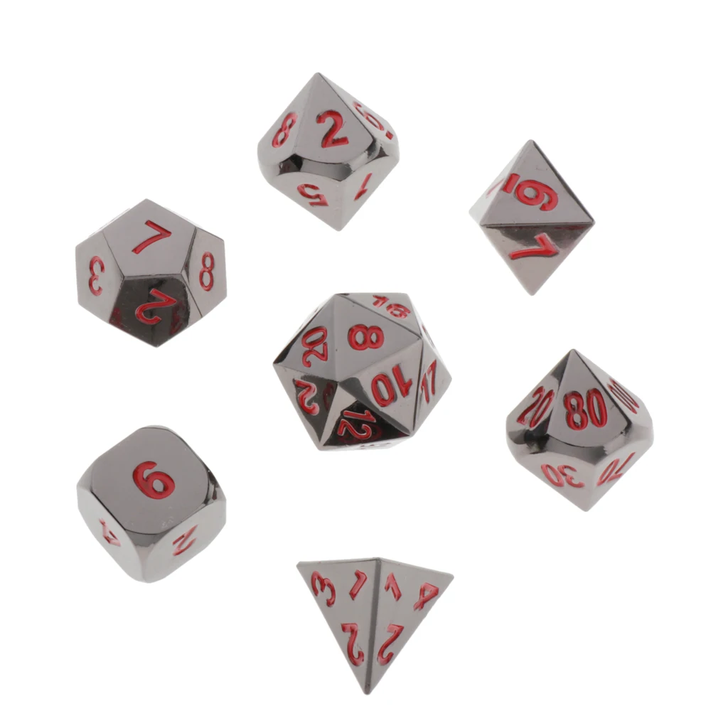 7pcs Embossed Metal Multi-sided Polyhedral Dice Set for Dungeons and Dragons Dice MTG DND RPG Table Games Board Game D20 D12 Set