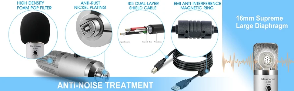 USB микрофон-Alvoxcon компьютерный микрофон с разъемом для монитора наушников для Mac и Windows PC, ноутбука, подкастинга, студийной записи, St