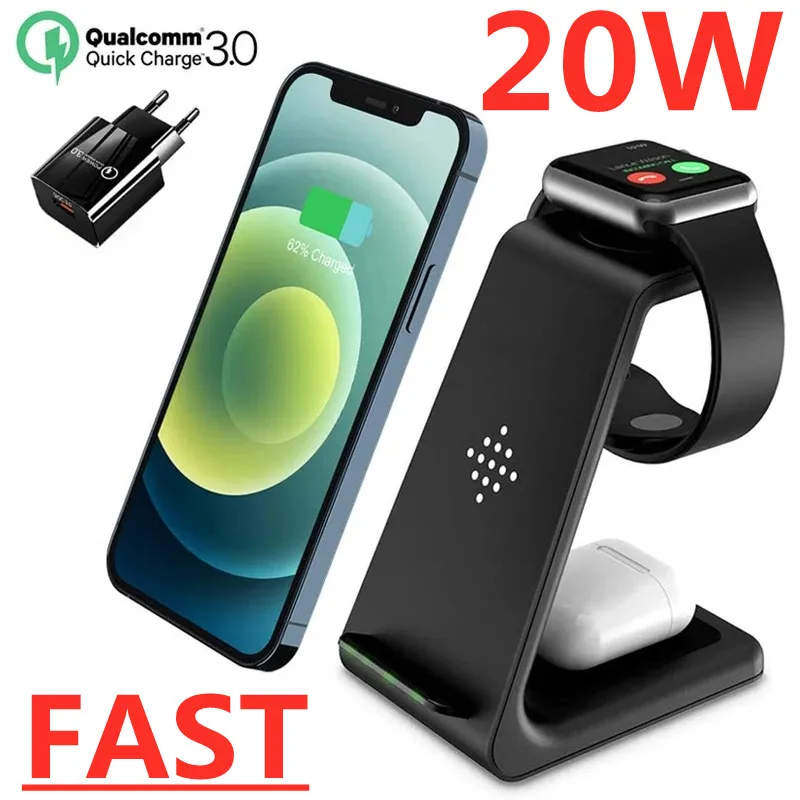 iphone wireless charger 30W 3 in 1 Magnetic Wireless Charger Stand for iPhone 13 12 Samsung Xiaomi Qi Fast Charging Dock Station For Apple Watch AirPods apple watch and phone charger