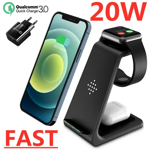 Wireless Charger Stand For IPhone 13 12 11 Apple Watch Samsung 3 In 1 Qi Fast Charging Dock Station for Airpods Pro IWatch 6