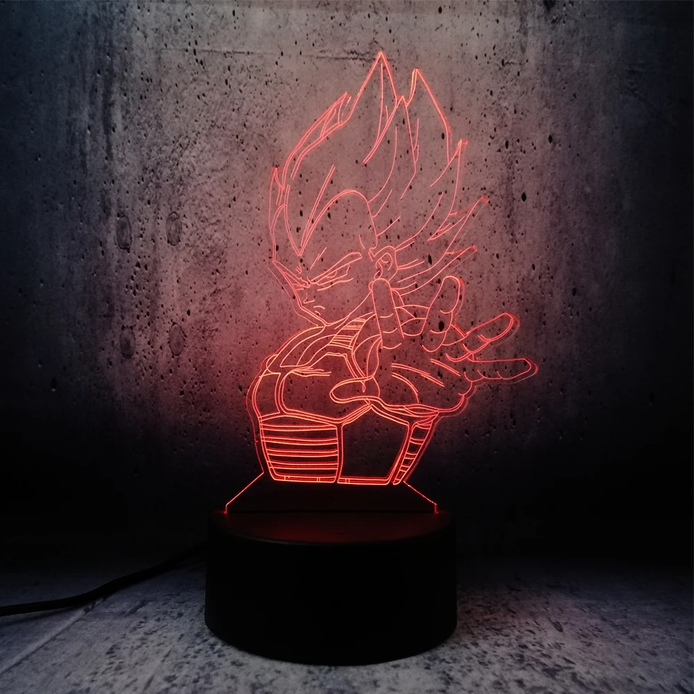 Vegeta led Super Saiyan Seven Dragon Ball 3D ночник лампа настольная красочная визуальная Иллюзия