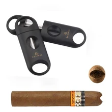 Резак для сигар COHIBA, острый, из нержавеющей стали, гильотина для сигар, черный, карманный, v-вырез, аксессуары для сигар, ножницы