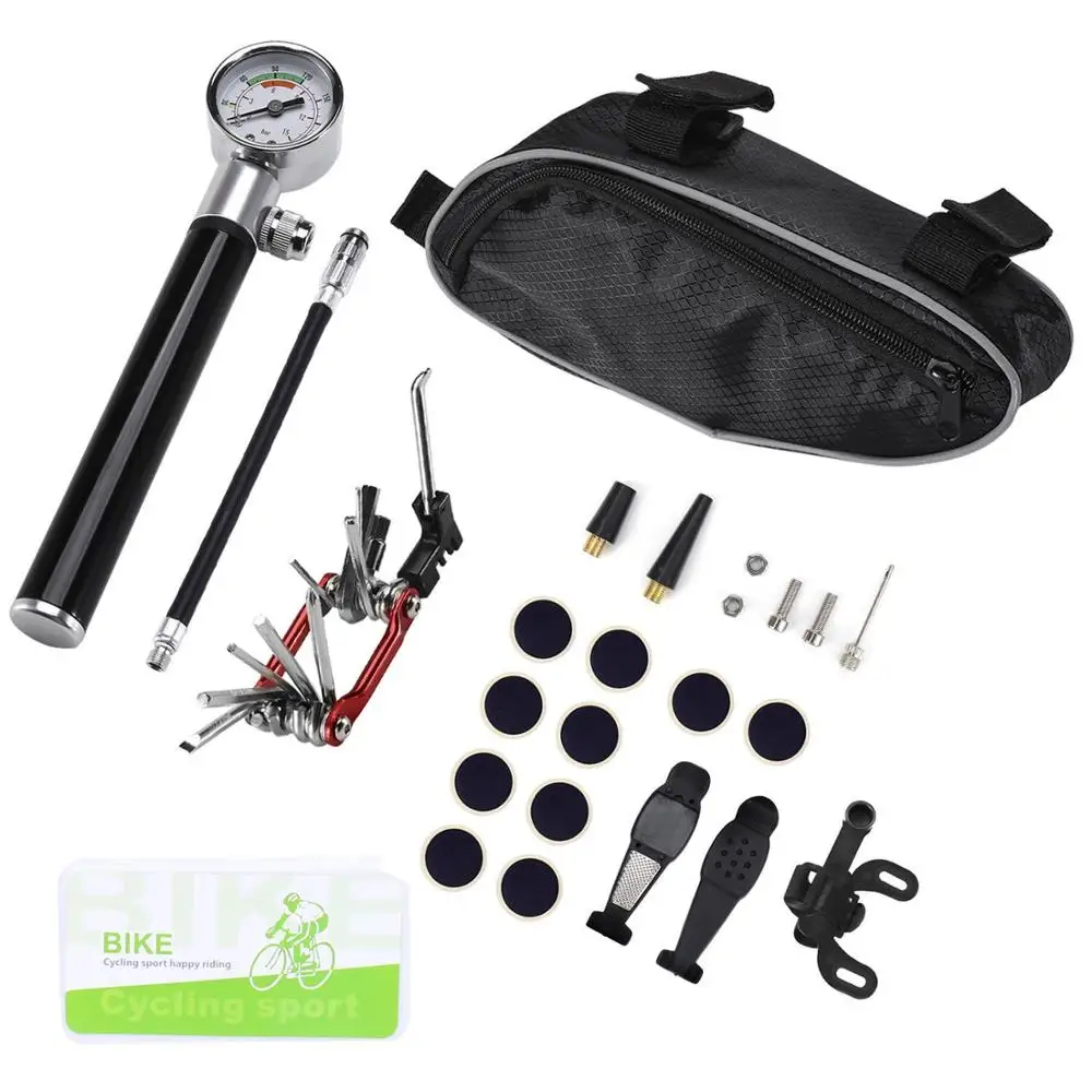 TL39 Repair Kit Велосипедный насос, инструменты для ремонта велосипеда, переносные комплекты для ремонта велосипедных шин, воздушный амортизатор, манометр насоса MTB, инструмент для ремонта проколов, сумка для хранения - Цвет: TL39 Repair Kit