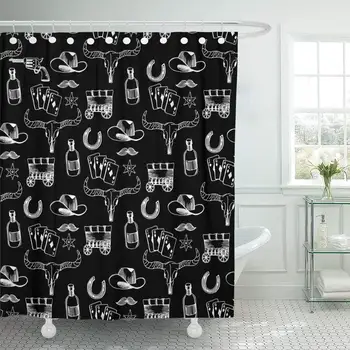 

Pattern Western Cowboy Texas Wild Abstract Arrow Black Shower Curtain Waterproof Polyester Fabric 60 x 72 Inches Set with Hooks