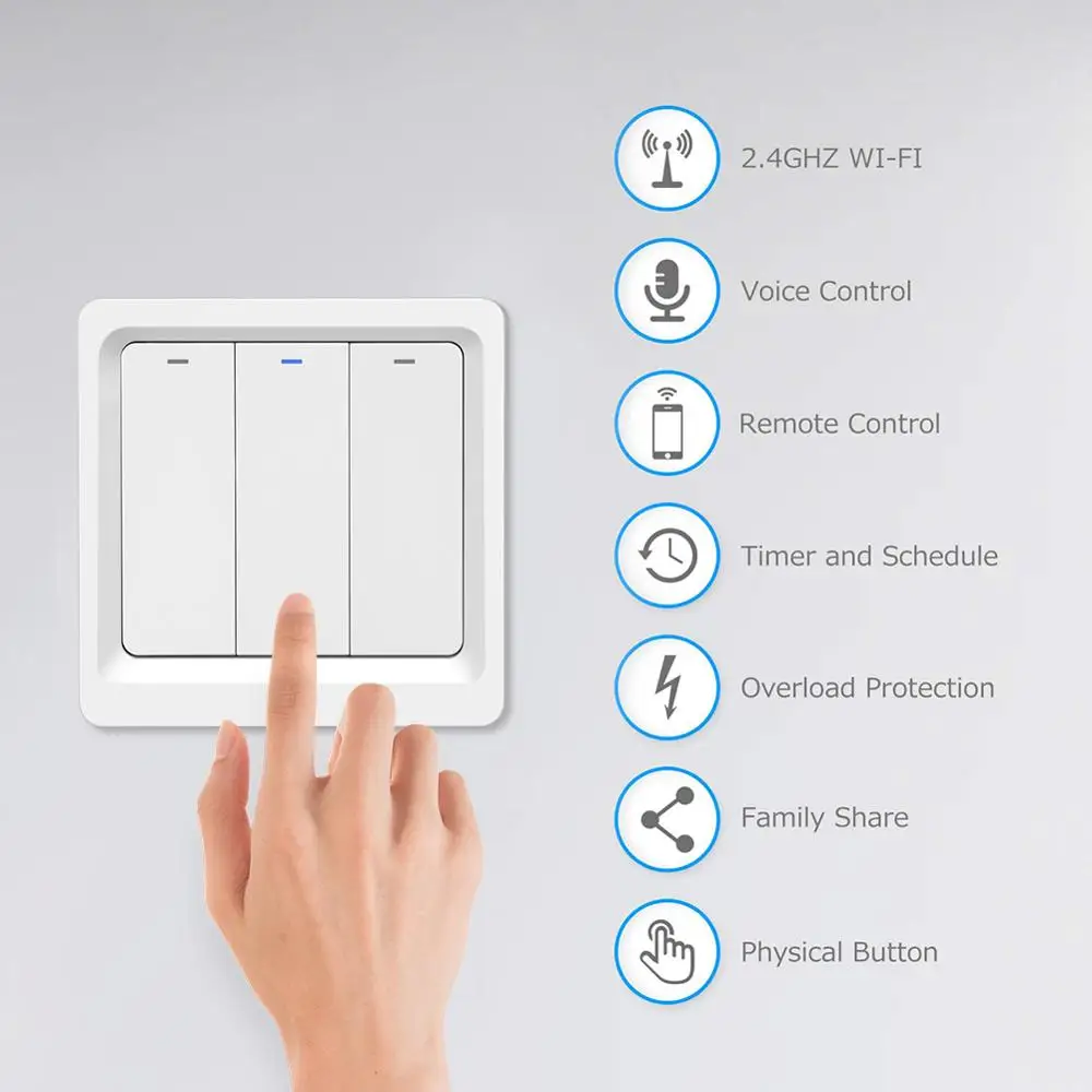 ЕС, Великобритания, Wifi, умный переключатель, приложение Tuya Smart Life, дистанционное управление, работа с Alexa Google, умный дом, 110 В, 220 В, Wifi, светильник, переключатель