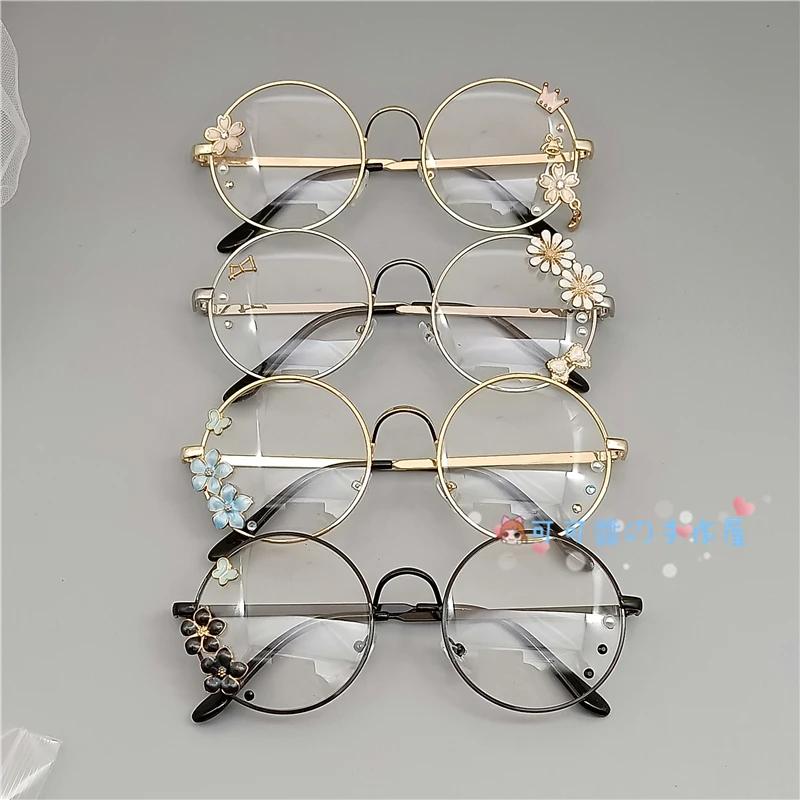 

Gothic Lolita Soft Sister Flat Glasses Frame Retro Metal Round Harajuku Japanese Girl Cherry Blossom Diffuse Decorative Glasses