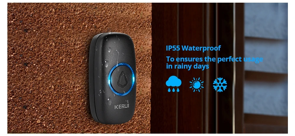 Беспроводной дверной звонок KERUI M523, домашняя Водонепроницаемая дверная кнопка, цветной светодиодный дверной звонок, бытовой беспроводной дверной звонок, 433 МГц, нажмите кнопку