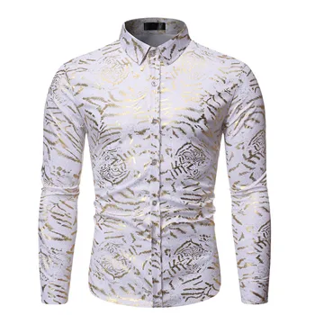 

Autumn Winter Men's Shirt Casual Silm Fit Tops Stamped Printed Long-sleeved Turn-down Collar Shirts Blouse Camisas Hombre