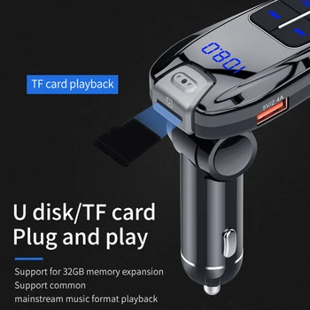 

BC59 FM Transmitter Bluetooth 5.0 Handsfree Car Kit TF U Disk MP3 Player 18W Type C PD QC 3.0 USB Fast Charger