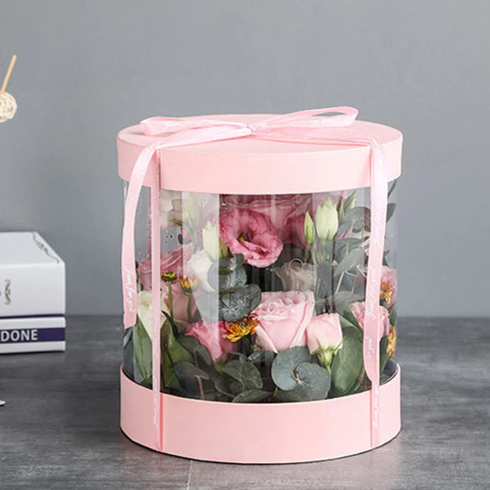 Mini caja de flores transparente, tubo redondo de flores, embalaje de regalo de boda, ramo Mini caja de flores transparente, tubo redondo de flores, embalaje de regalo de boda, ramo