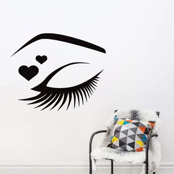 Günstig Mädchen Auge Umriss Wand Aufkleber Schönheit Salon Wand Kunst Abziehbilder Abnehmbare Wimpern Make-Up Wand Decor Vinyl Kunst Wandmalereien