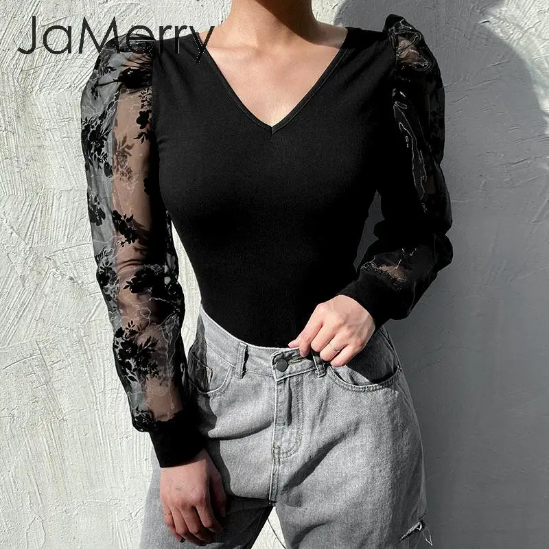 JaMerry, сексуальный, модный, лоскутный, сетчатый, с длинным рукавом, боди, весна, женский, цветочный, черный, боди, белые, вечерние, highstreet, боди