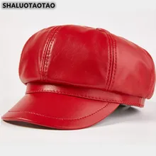 SHALUOTAOTAO тренд Осенняя модная овчина кепка газетчика новая шляпа из натуральной кожи для женщин Элегантная благородная Дамская брендовая Студенческая Кепка