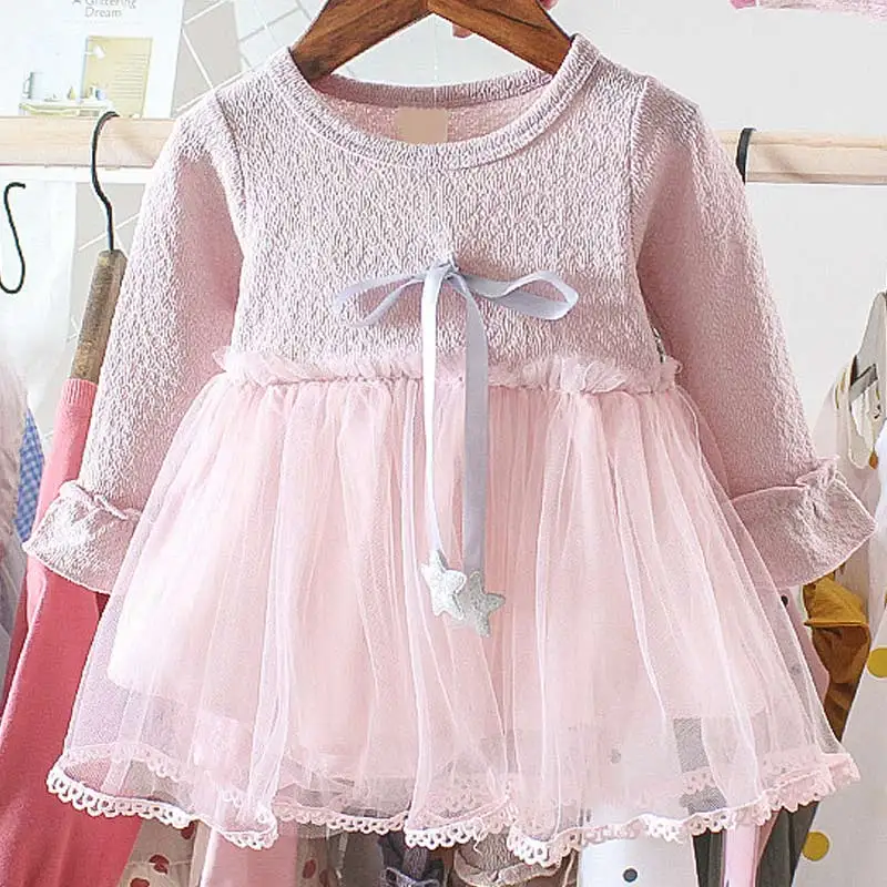 Платье с длинными рукавами для маленьких девочек, платье с принтом на день рождения для девочек от 0 до 2 лет, платья для новорожденных повседневная одежда для детей vestido infantil - Цвет: AZ2183Pink