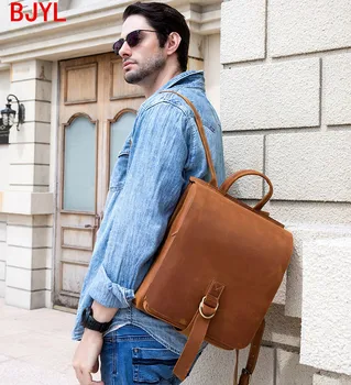 

2020 New Vintage Leather Men Backpack Large Capacity Male Travel Backpacks Laptop Bag Portable Student Bags College Wind Fashion